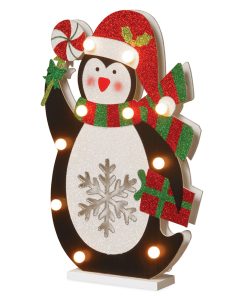 17 in. Pre-Lit Wooden Penguin