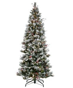 9ft. Pre-Lit Snowy Bedford Pine Hinged Tree with PowerConnect Clear Lights